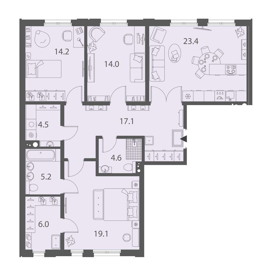 3-комнатная квартира 108.1 м², 6/10 эт., ЖК «DOMINO Premium»